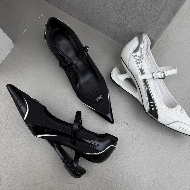 Women Shoes Special Heel High Heels Buckle Plus Size White Casual Shoes Shallow Women Mary Jane Shoes Designer Pointed Toe Pumps