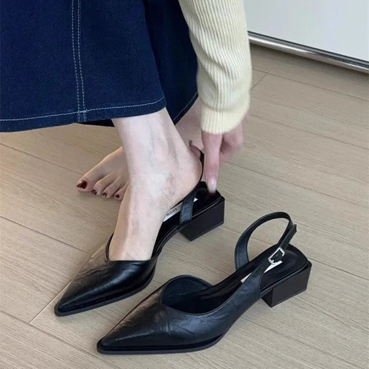 2026 New Women's Sandals Pointed Toe Square Heel Cover Toe Shoes Women Leisure Career Summer Elegant Shoes