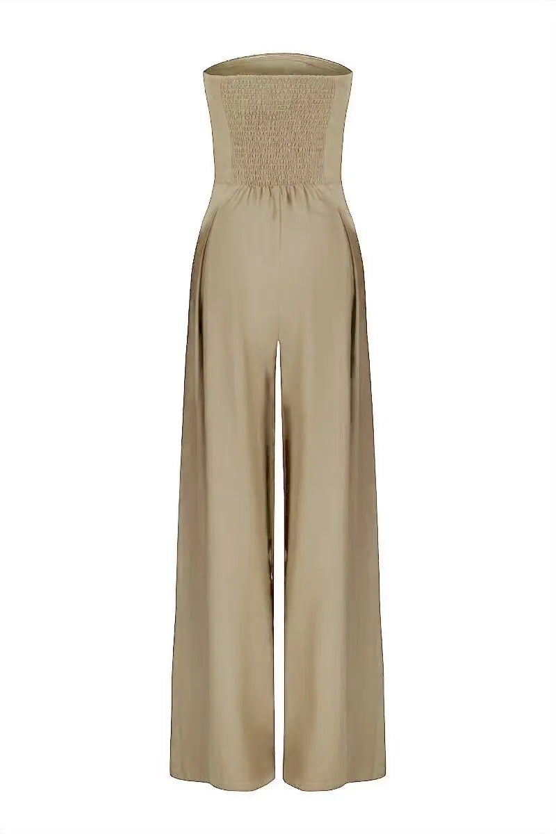 Summer Women Jumpsuit Fashion Strapless Solid Color Sleeveless Bandeau Loose Wide Legs Pants Casua Romper High Streetwear