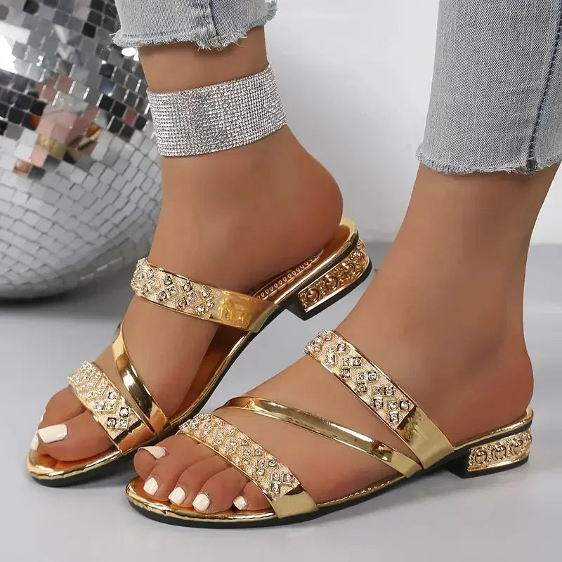 2025 Summer New Women Sandals Sexy Party Shoes Slip-On High Heels Sandals Open Toe Rhinestones Women Platform Sandalias De Mujer