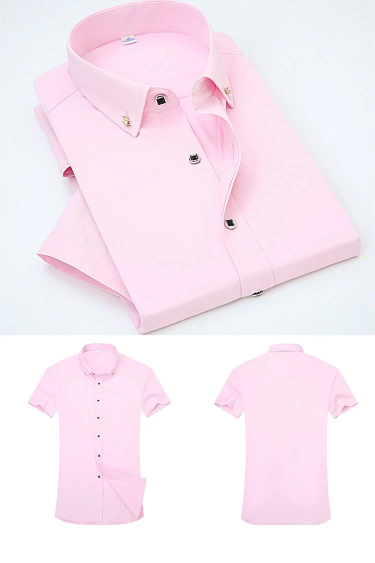 High Quality Non-ironing Mens Dress Shirt Short Sleeve New Solid Male Clothing Fit Business Shirts White Black Blue Navy Red
