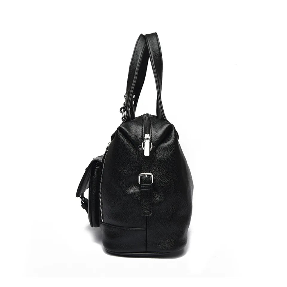 Women's Casual Tote Soft Leather Handbag Luxury Designer Shoulder Crossbody Hand Bag Ladies Shopping Sac Front Double Zipper