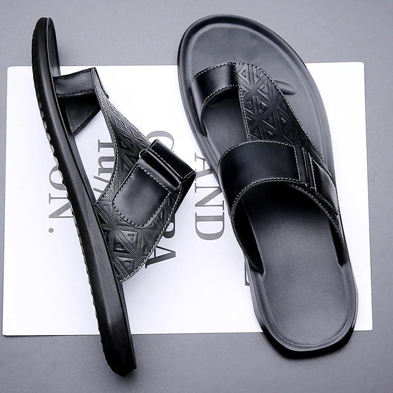 Men's Summer Sandals Breathable Fashion Simple Toe-Thru Soft Flat Bottom Beach Shoes Comfortable Classic Slippers