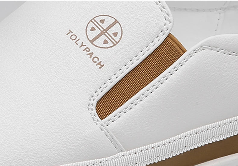 New 2025 Men's Genuine Leather Casual Sneakers Spring Summer Fashion Slip-On White Shoes Soft Sole Comfortable for Everyday Wear