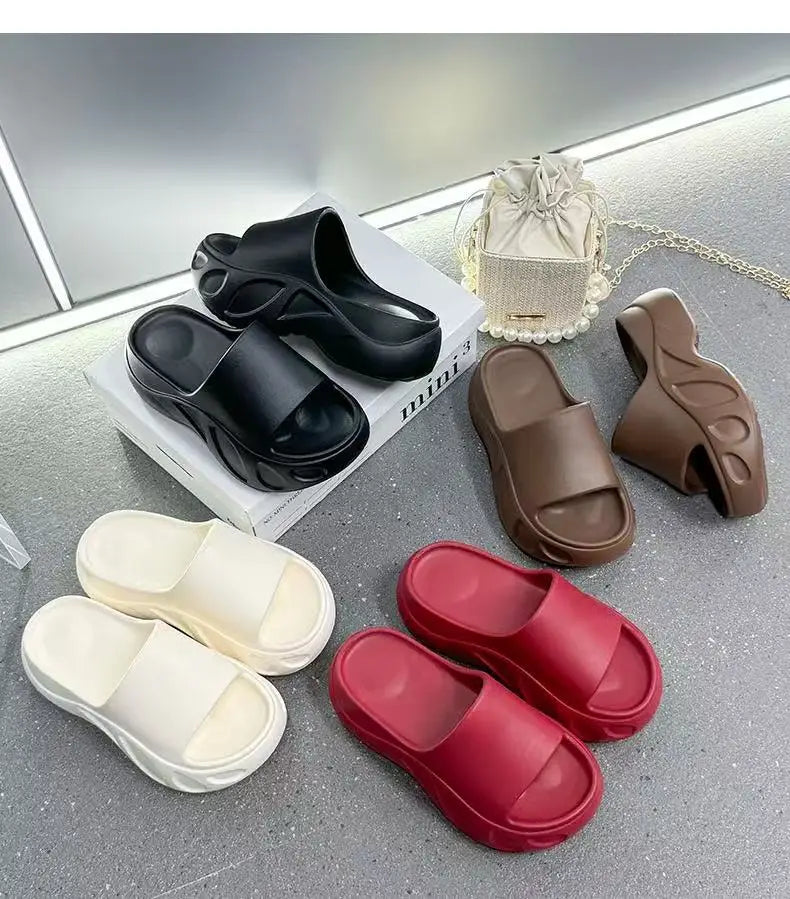 2025 New Women Sandals Women Slippers Black Wedge Platform Open Toe Women Orthopedics Thick Bottom Beach High Heels Slides