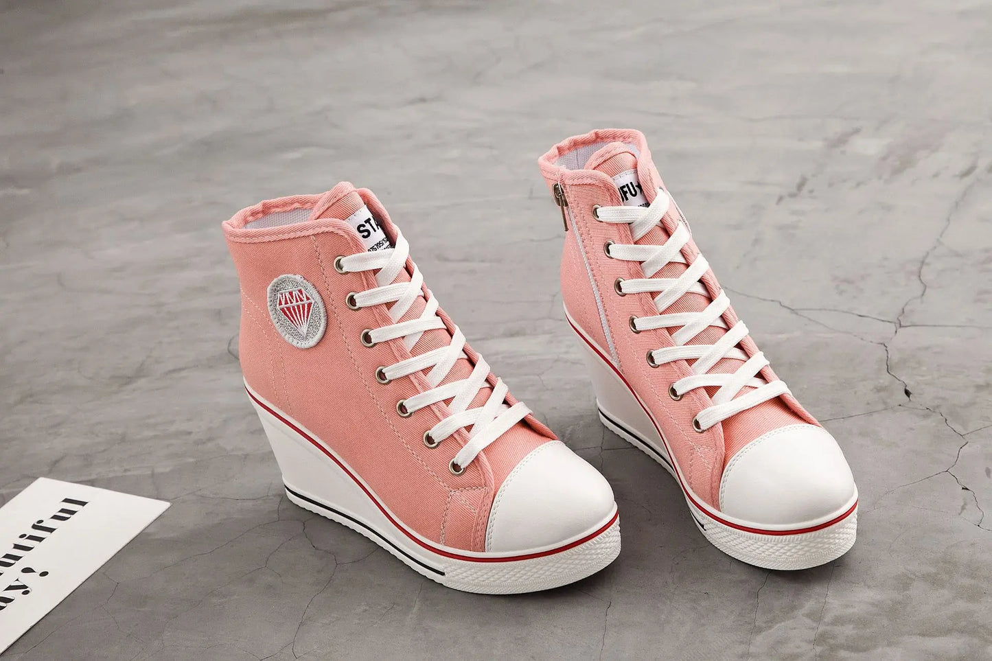 Wedge Heel Casual Shoes for Women New Canvas Shoes Side Zipper High Heel Lace Up Shoes Woman's Heightening Platform Sneakers