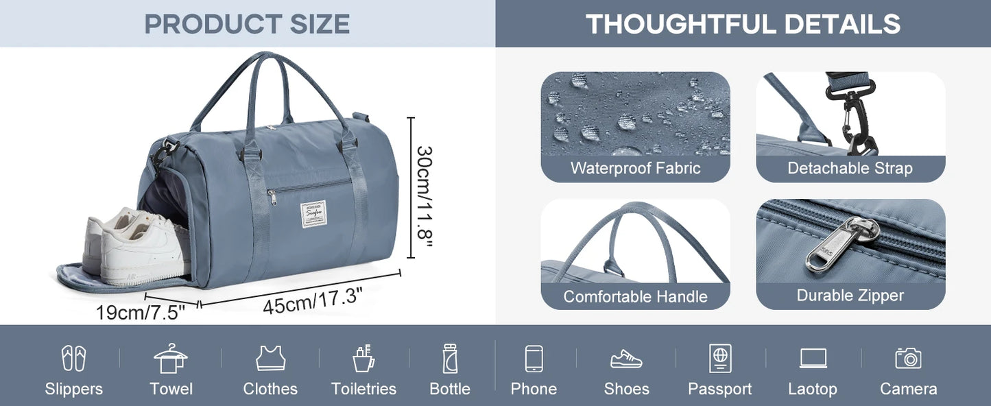 Hand Pockets Lady Weekender Bag Travel Canvas Bag, Weekend Nightlife Bag, Women Men Sports Fitness Bag，Hospital Delivery Bag