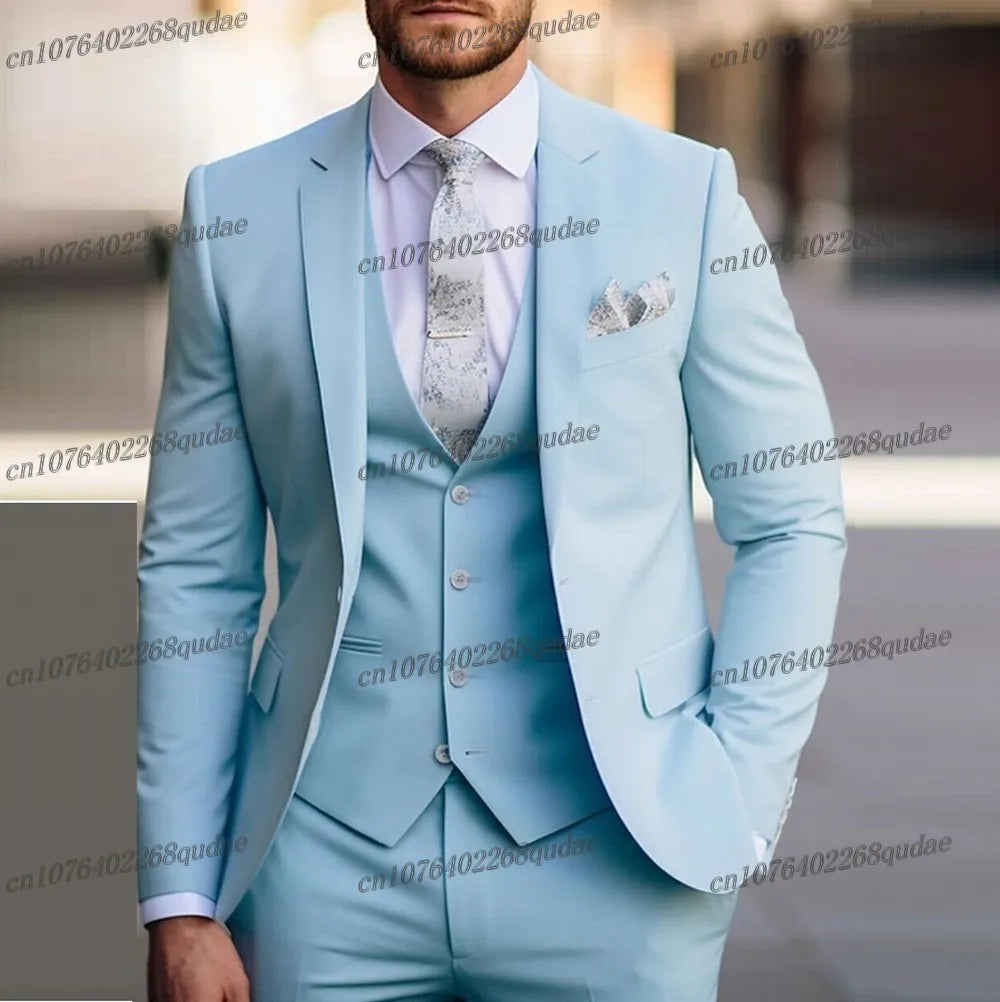 Grey Formal Men Suit Wedding Party Groom Suits Groomsman Male Tuxedos Bridegroom Costume 3 Piece Set Jacket Vest Pant