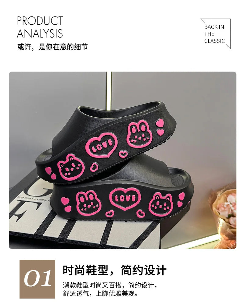 EVA Thick-soled Slippers for Women Outdoor Fashion Print Wedge Platform Slides Woman Sandals 2025 Non-Slip Soft Sole Beach Shoes