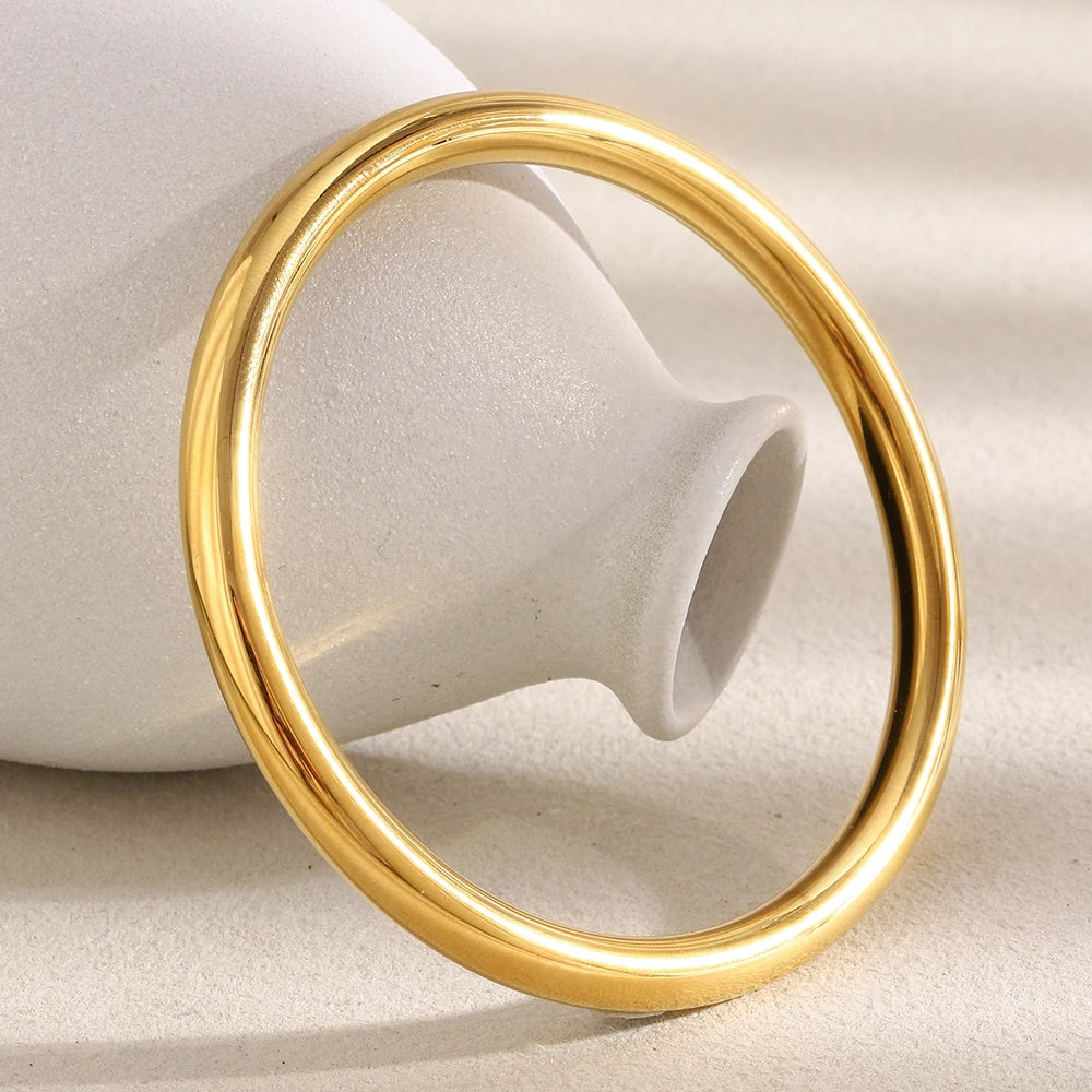 E.B.belle 18K Gold Plated Minimalist Style Hollow Round Bangle Woman's Wrist Bangles Stackable Jewelry