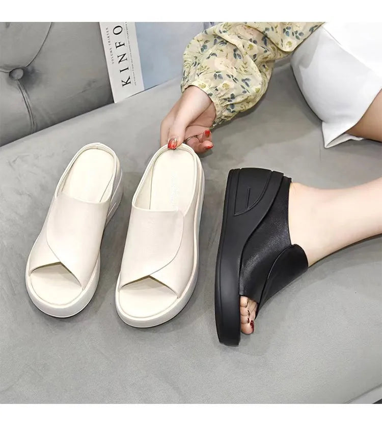 Women Sandals Women Slippers Black Wedge Platform Open Toe Women Orthopedics Thick Bottom Beach High Heels Slides 2026