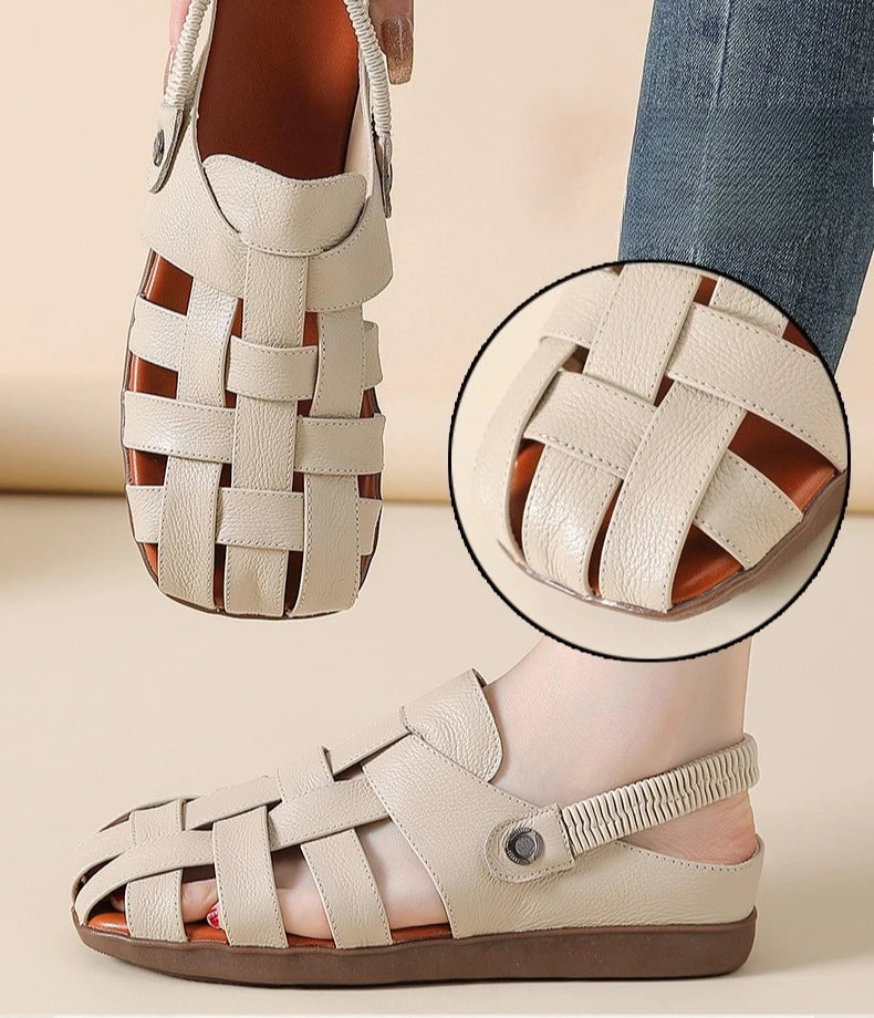 Women's Sandals - Completely Redesigned in 2026  Premium Leather Roman-style Women's Sandals - Flat Rubber Heel - Designer Model
