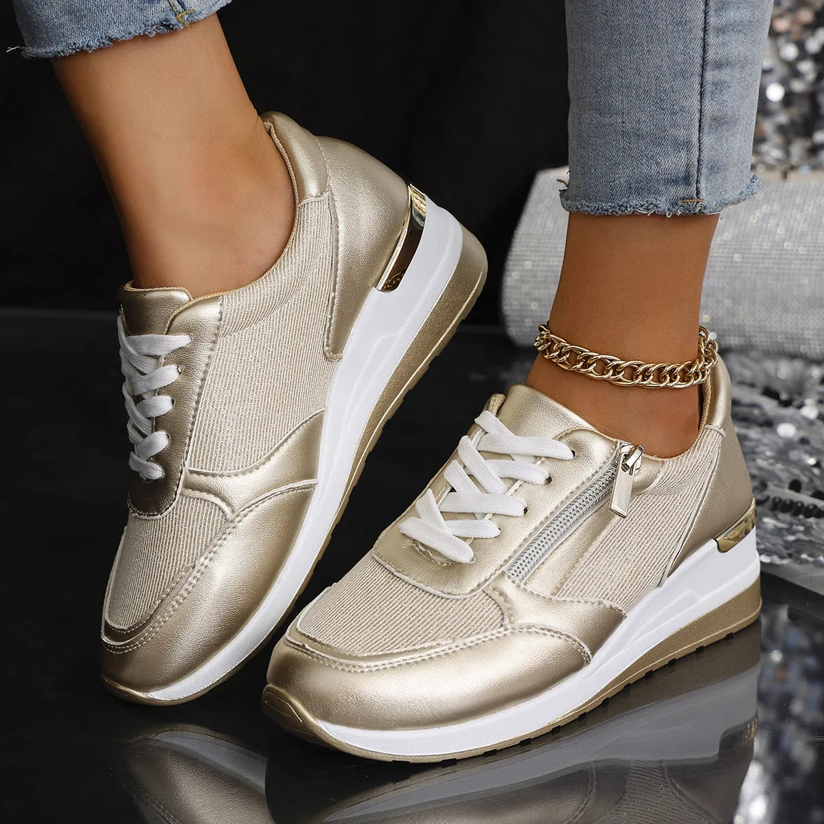 New Women's Wear-resistant Wedge Sneakers Lightweight Female Shoes Womens Vulcanized Shoes Breathable Shoes