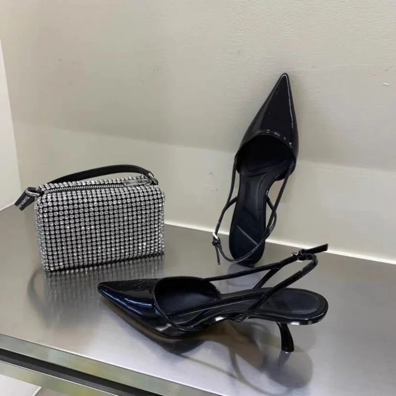 Women Pointed Toe Heels Shoes Sandals 2025 Dress Party Fashion Summer Slippers New Walking Flip Flops Pumps  Slides