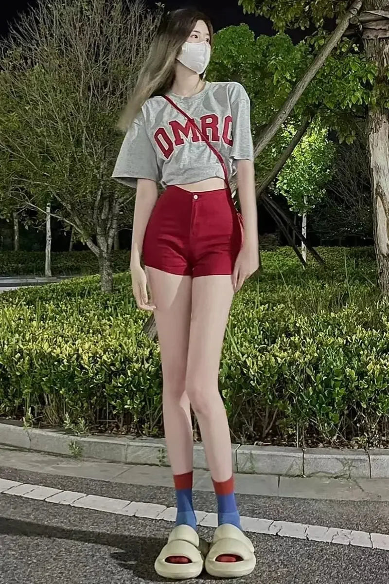Women's Denim Shorts Summer Red Jorts Female Short Jeans Pants Aesthetic Outfits Fashion Clothing 2025 New In Youthful Luxury XL