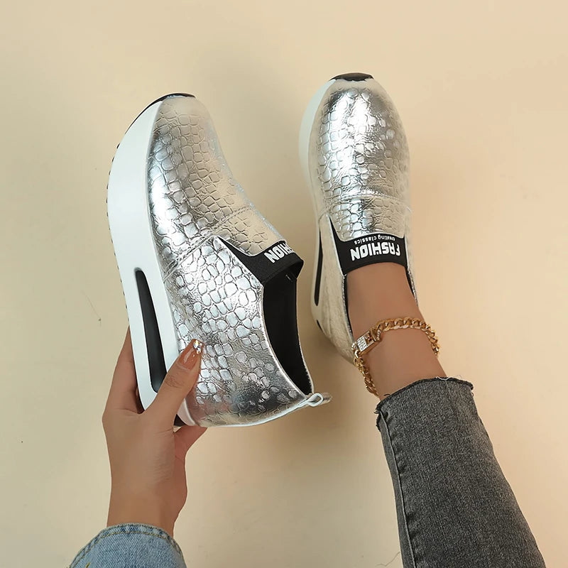 Patent Leather Wedge Loafers Shoes for Women New Height Increasing Platform Sneakers Woman Lightweight Slip On Casual Shoes