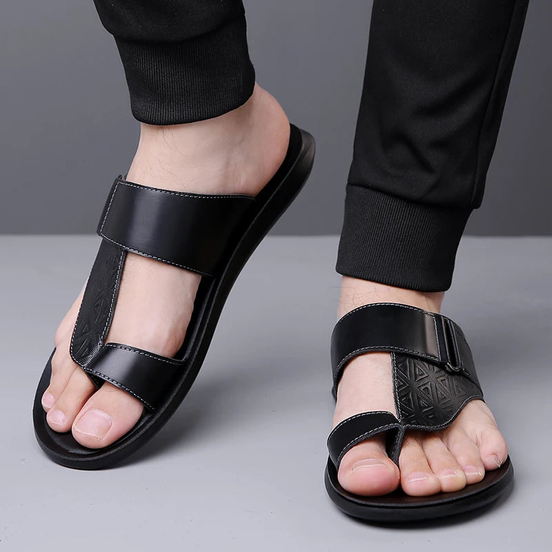 Men's Summer Sandals Breathable Fashion Simple Toe-Thru Soft Flat Bottom Beach Shoes Comfortable Classic Slippers