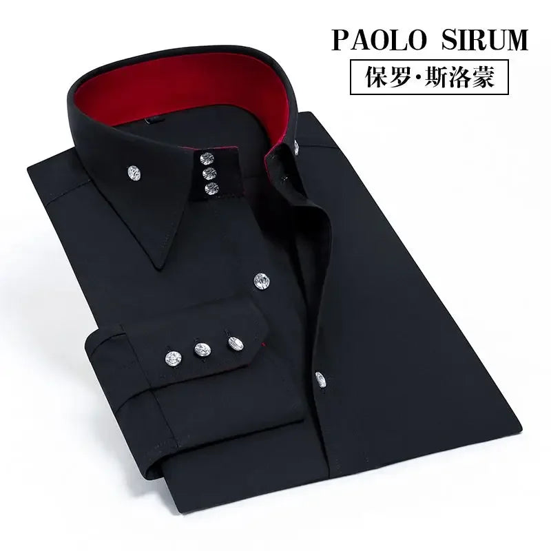 Men's Dress Shirts Non-ironing Formal Collar Shirt Fashion Korean Slim Solid Color Business Casual Shirt White Spring Autumn
