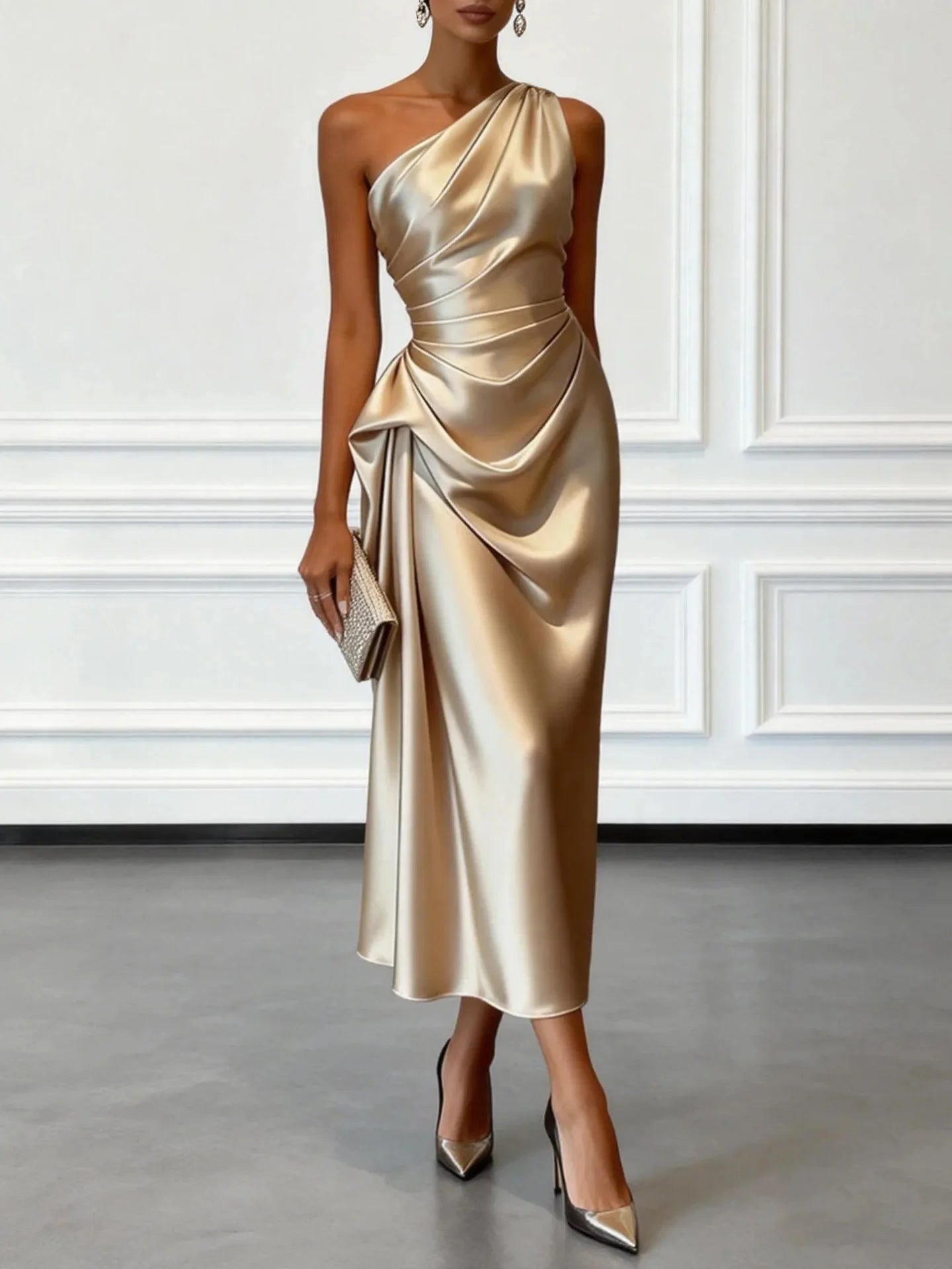 Fashion Sexy Dress Summer New High-end Satin Pleated Waist Sleeveless Banquet Evening Dresses For Women Robe Femal Vestidos 2026
