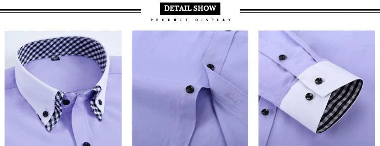 Men's Business Dress Shirt Long Sleeve Non Iron Fashion Double Layer Formal Regular Fit Office Camisa Social Solid Button Shirts