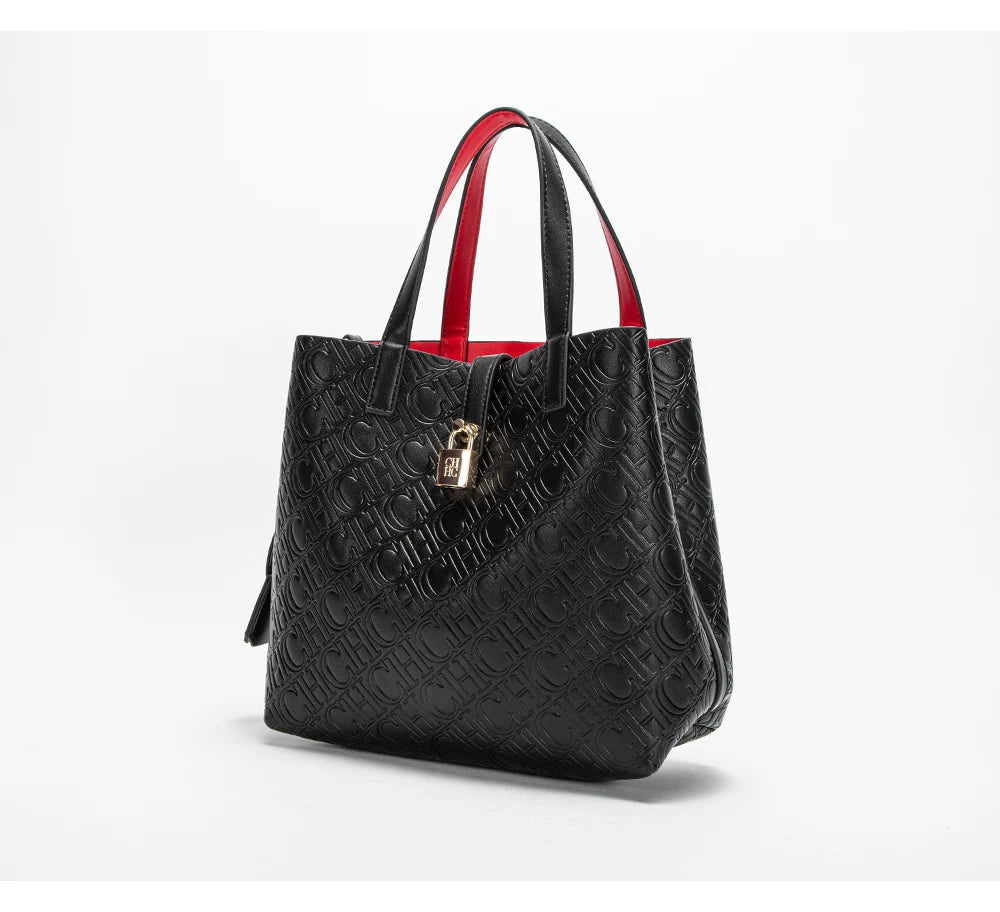 Women's Shoulder Bag New Black Embossed Handbag Dual Use Commuter Wallet
