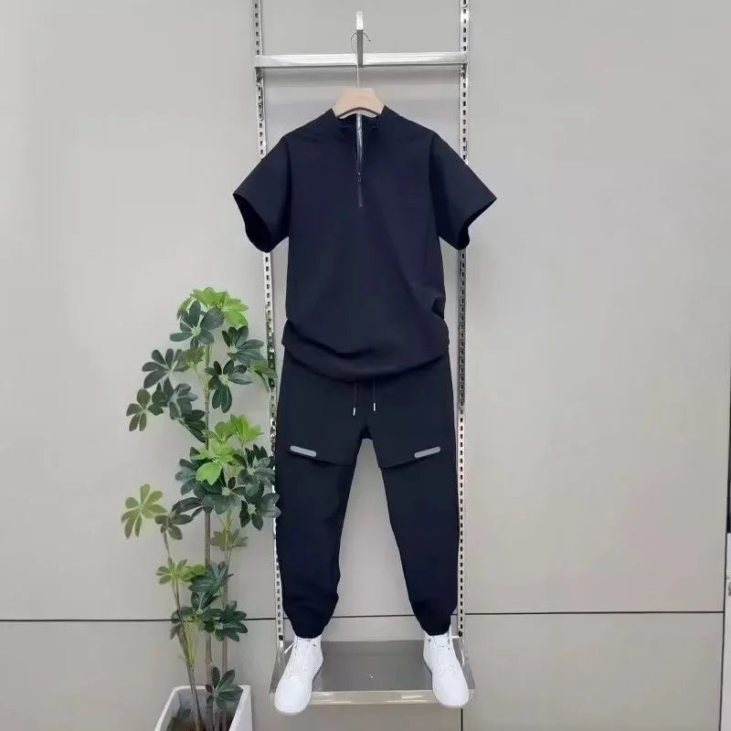 2025 Summer New Casual Suit Men's Lapel Shirt Trouser Two-Piece Comfortable Versatile Sport Suit