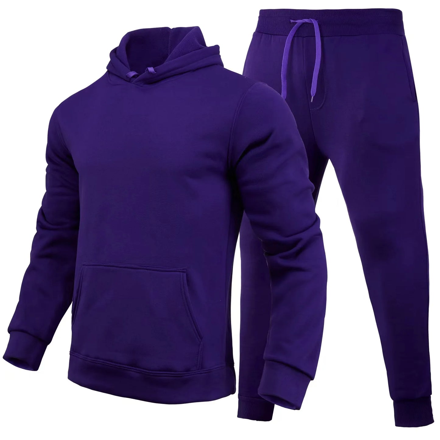 New Men Women Tracksuit Hoodies Casual Solid Color Thick Pullover and Long Pant 2-piece Set Men Autumn Fleece Jogger Sports Suit