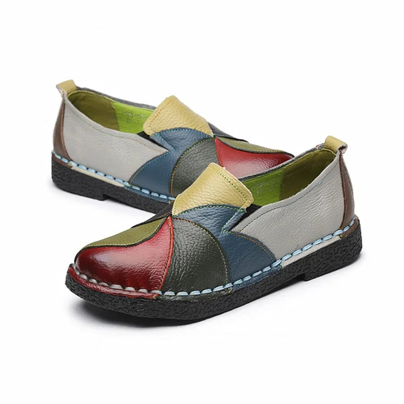 Women's Ladies Female Woman Mother Shoes Flats Genuine Leather Loafers  Mixed Colorful Non Slip On Plus Size 42 women's shoes