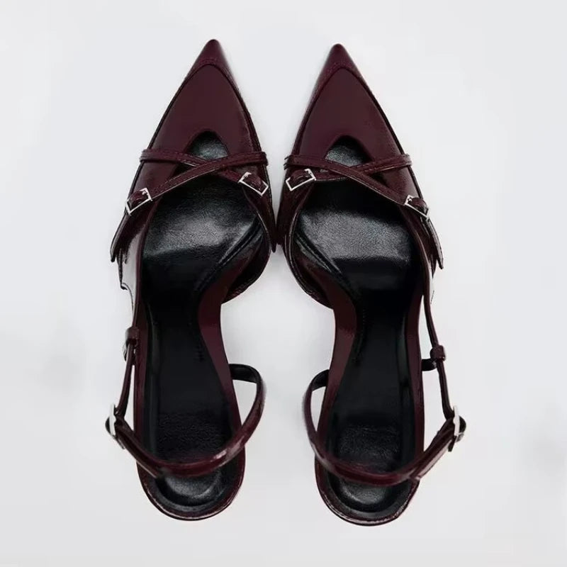 2026 New Women's Sandals Fashionable Buckle Designer Summer Elegant Pointed Toe High Heels Outdoor Banquet Open-Heel Shoes