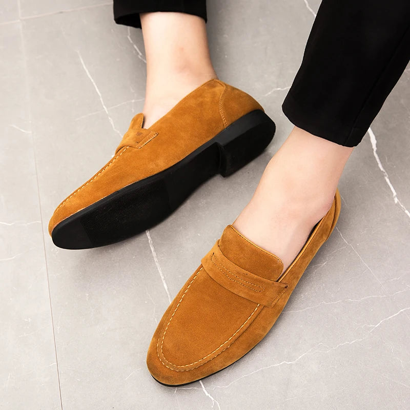 Men Dress Shoes Loafers Suede Pointed Toe Low Heel Fashion Business Casual Breathable Wedding Daily Dress Shoes Zapatos Hombre