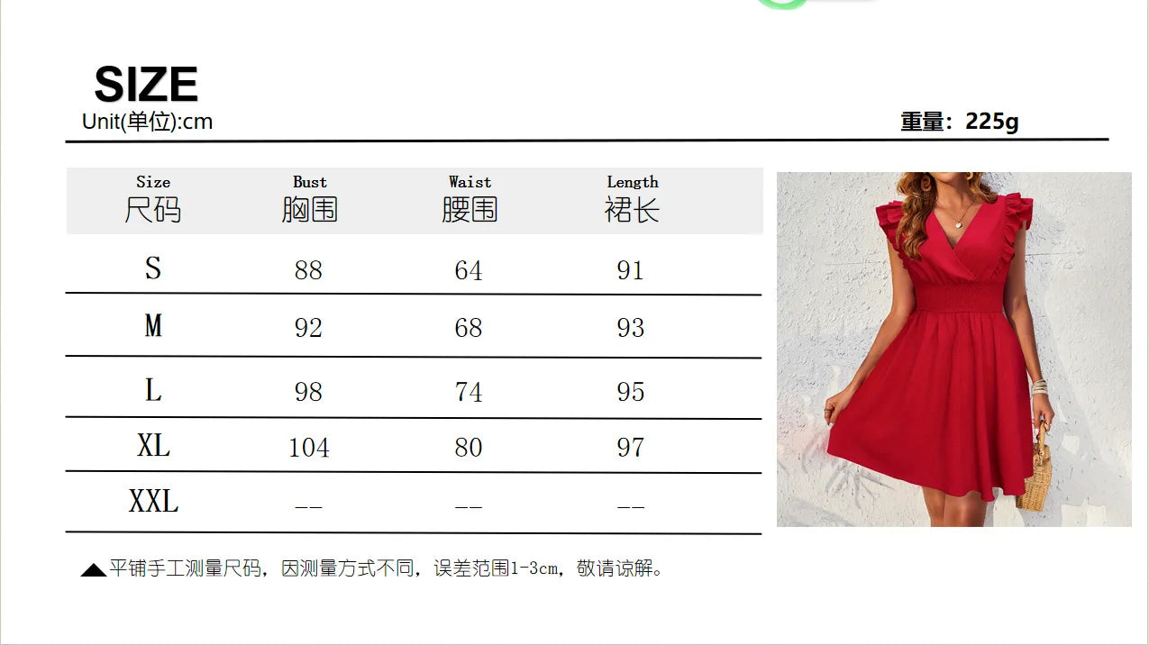 Elegant Red Mini Dresses For Women SummerCasual Slim Red Sleeveless Holiday Beach DressFashion V Neck A-line New In Dresses 2024