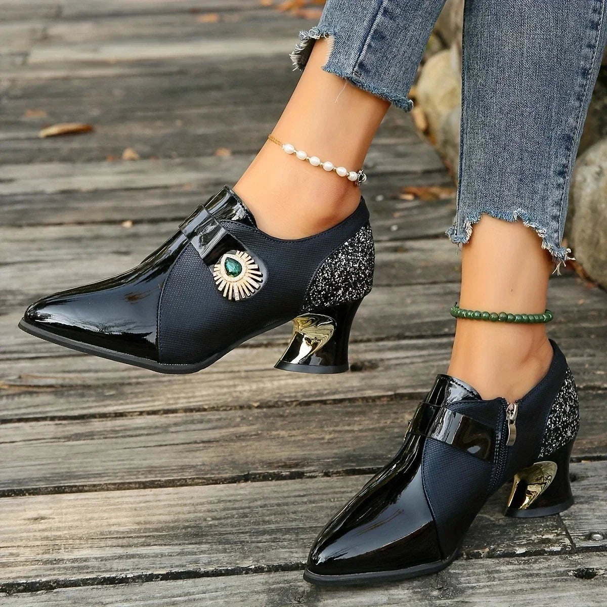 Women's Elegant Pumps High Heels Dress Shoes Pointed Toe Flowers Pearl Boat Shoes Slip on Office Work Zapatos Mujer 2025