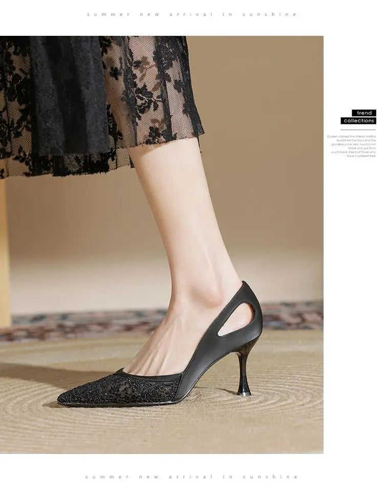 Comfortable High Heels for Women Summer 2026 New Pointed Toe Slim Heel Mesh Design Niche Popular Single Shoes