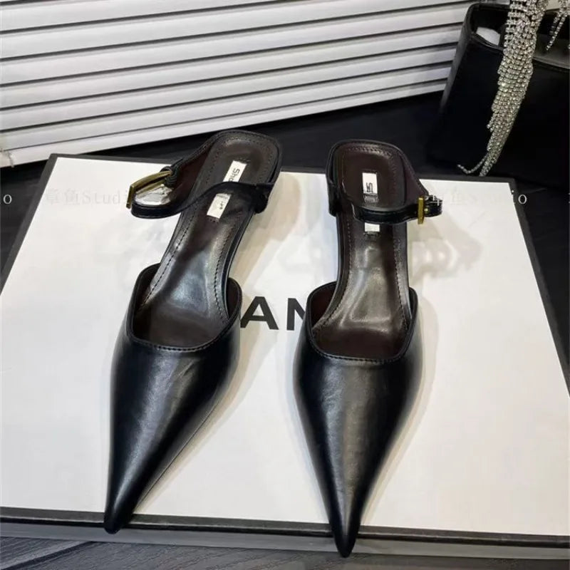 2025 Fashion Brand  Shoes Women Slippers Pointed Toe Thin Low Heels Pumps for Party Dress Shoes Elegant Pumps Shallow Mujer