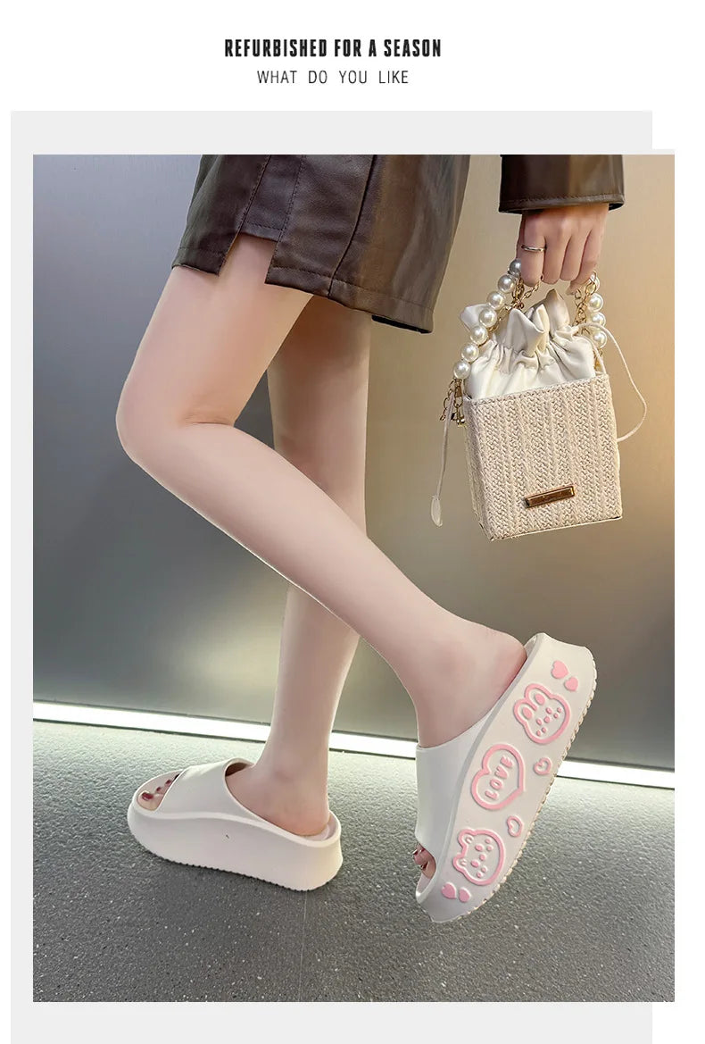 EVA Thick-soled Slippers for Women Outdoor Fashion Print Wedge Platform Slides Woman Sandals 2025 Non-Slip Soft Sole Beach Shoes