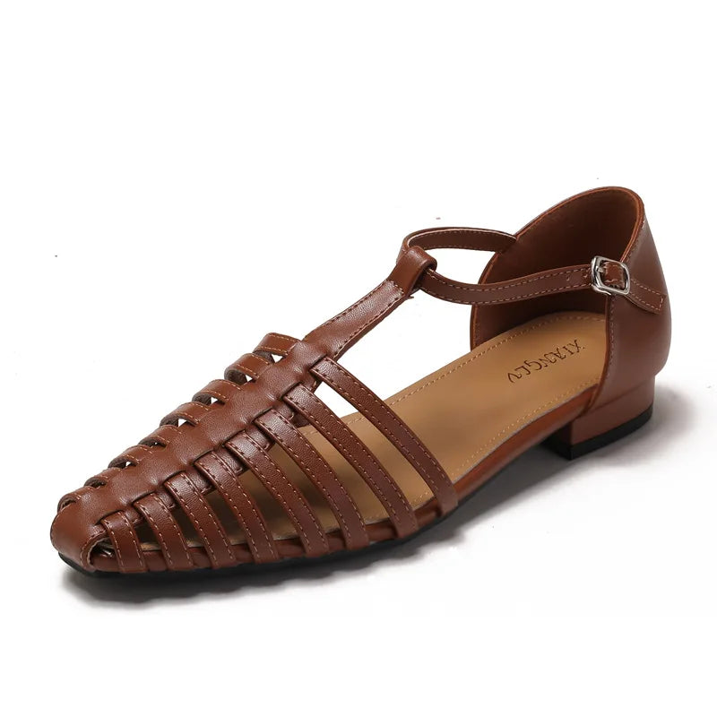 Low Heeled Sandals Fashion Women Gladiator Shoes 2025 Summer Pointed Toe Roman Sandals Footwear Size42 Sandalias De Mujer