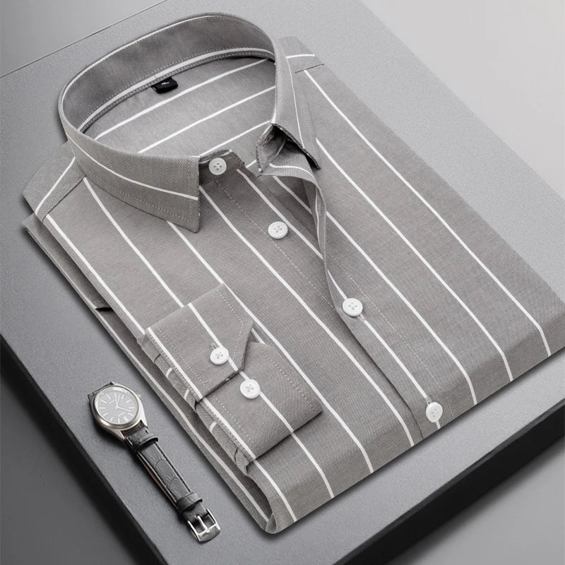 2025 Men's Long-Sleeved Striped Shirt Autumn Youth Business High-Quality Fashionable Cool Versatile Trendy Business Casual