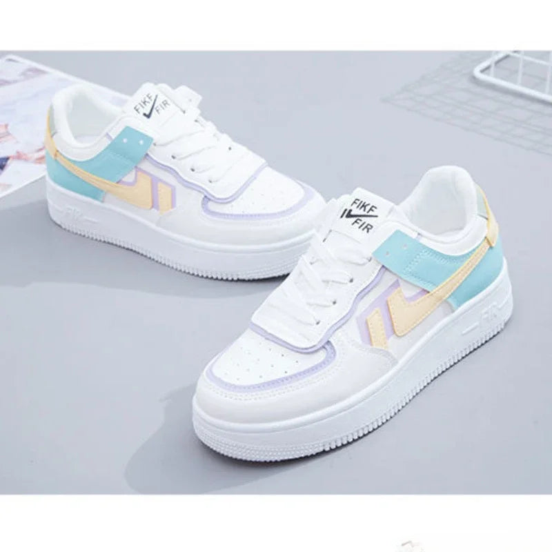 Fashionable Lace-up Flat Casual Shoes Comfortable Thick-soled Running Sneakers Round-toe Breathable/Wear-resistant Running Shoes