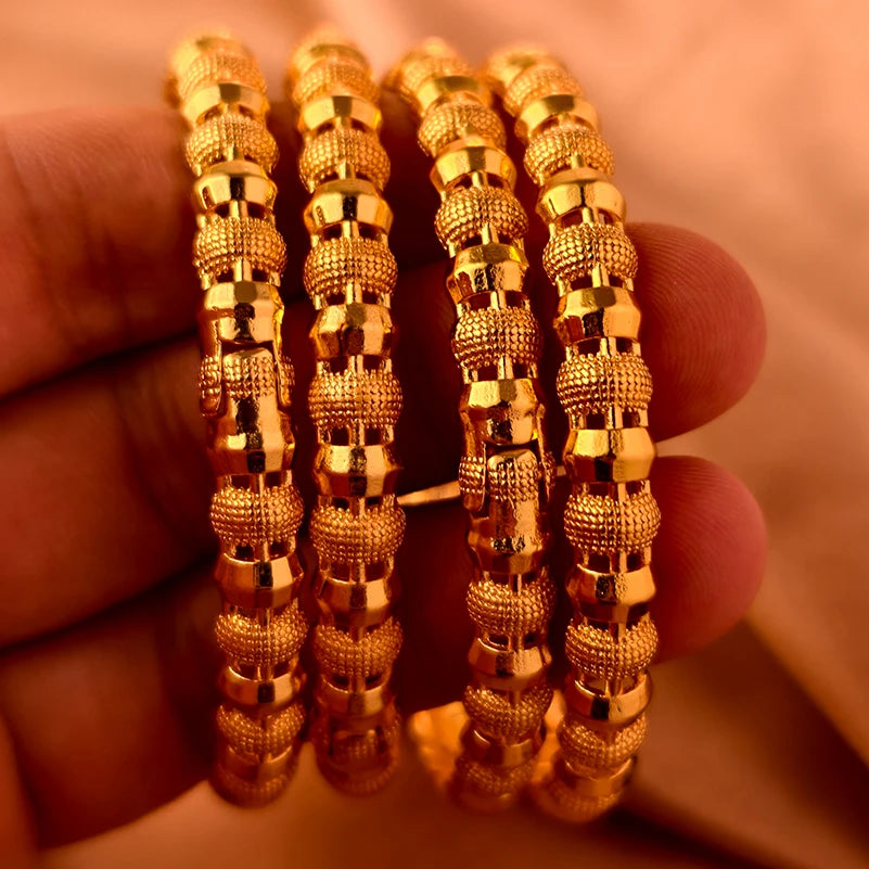Dubai Gold Plated 24K Bangles for Women Jewelry Exaggerated Style Bracelets Banquet Party Bijoux Nigeria Wedding
