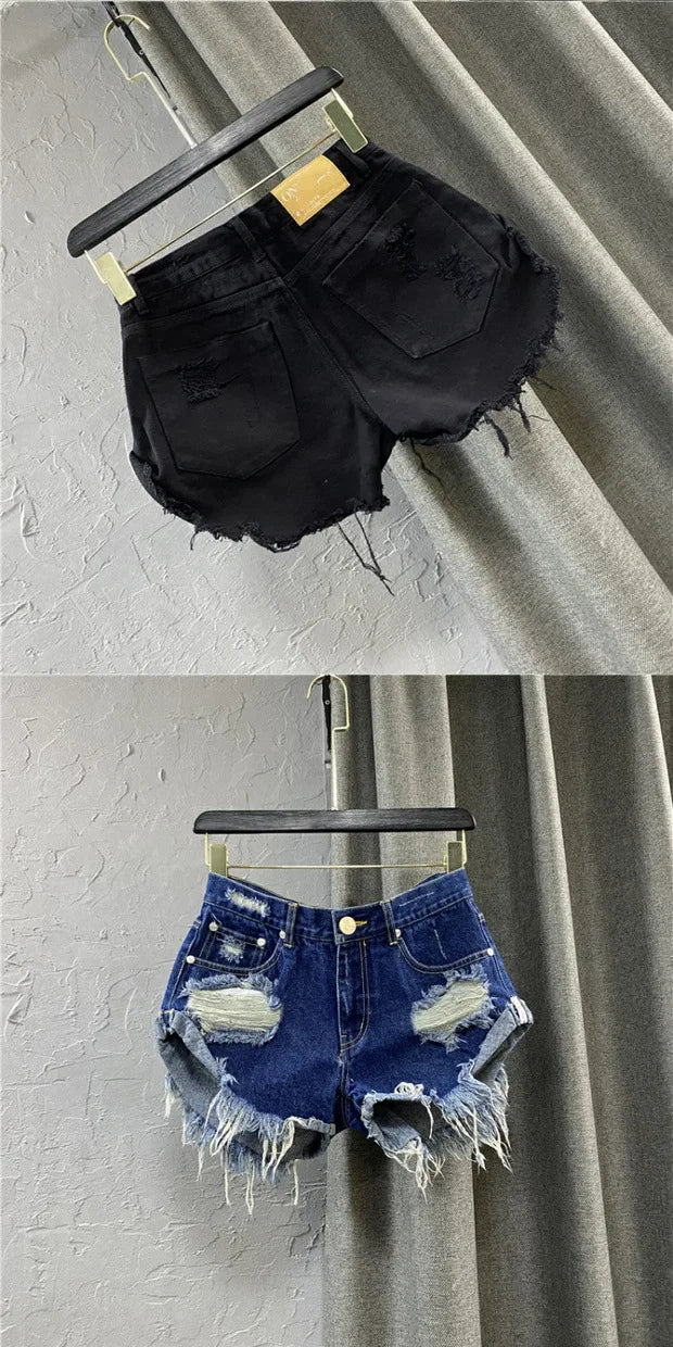 Sexy Low-waisted Denim Shorts New Summer Hole A Wide-leg Pants Ripped Jeans For Women