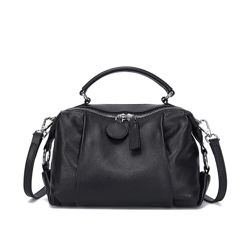 Women's Handbag 2025 New Top Grain Leather Boston Bag Unique Shoulder Crossbody Bag Vintage Commuting Versatile Handheld Tote