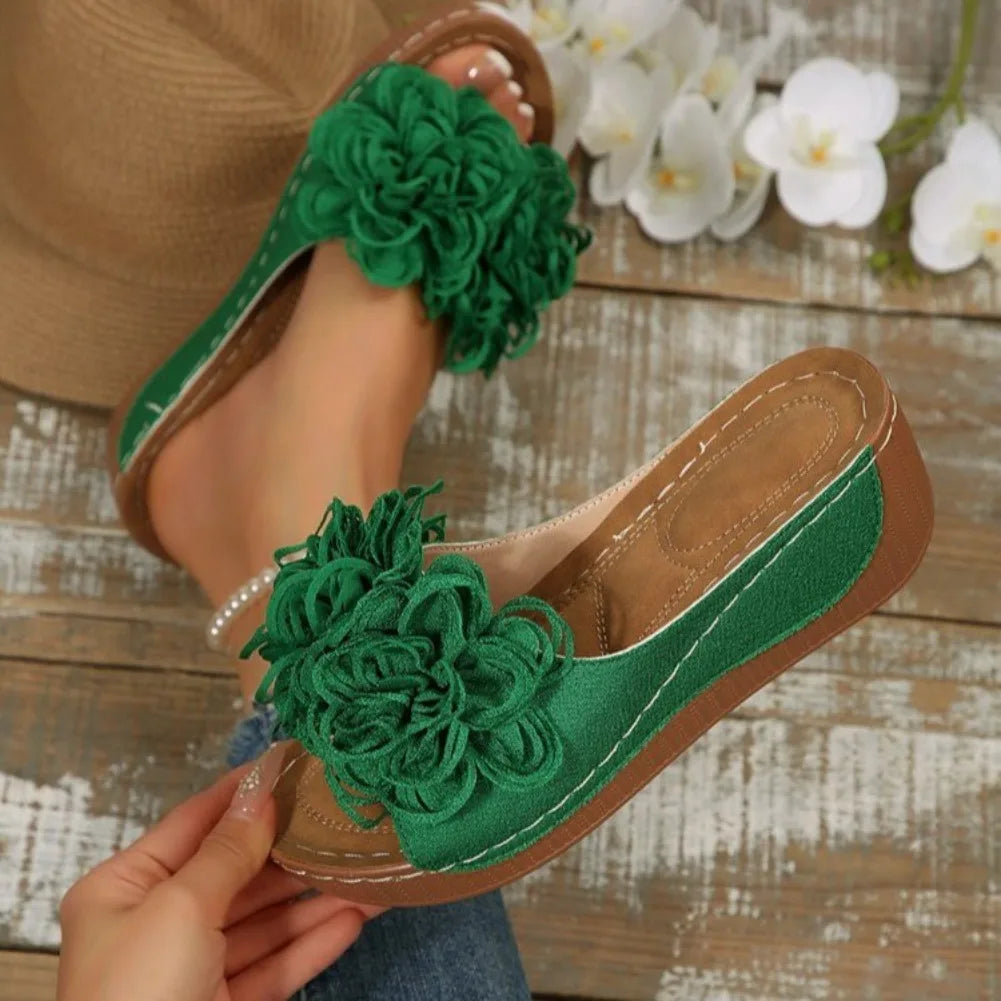 2025 New Women Platform Slippers Slip on Fashion Woman Shoes Summer Sandals Comfortable Flower Wedges Slippers Slides Women