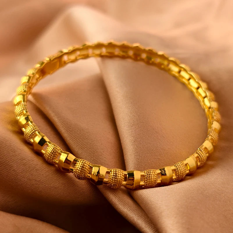 Dubai Gold Plated 24K Bangles for Women Jewelry Exaggerated Style Bracelets Banquet Party Bijoux Nigeria Wedding