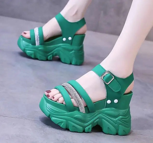 New Women Summer Wedge Sandals Transparent PVC Crystal Chunky Platform Shoes Woman Rainbow Thick Bottom Sandalias