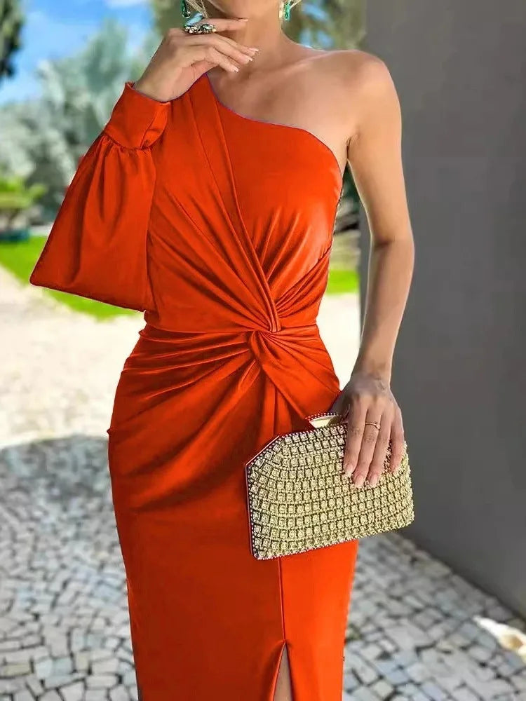 Elegant Sexy Off Shoulder Dress For Women Fashion Diagonal Collar Sleeveless Package Hip Dresses Robe Femme Formal Evening Party