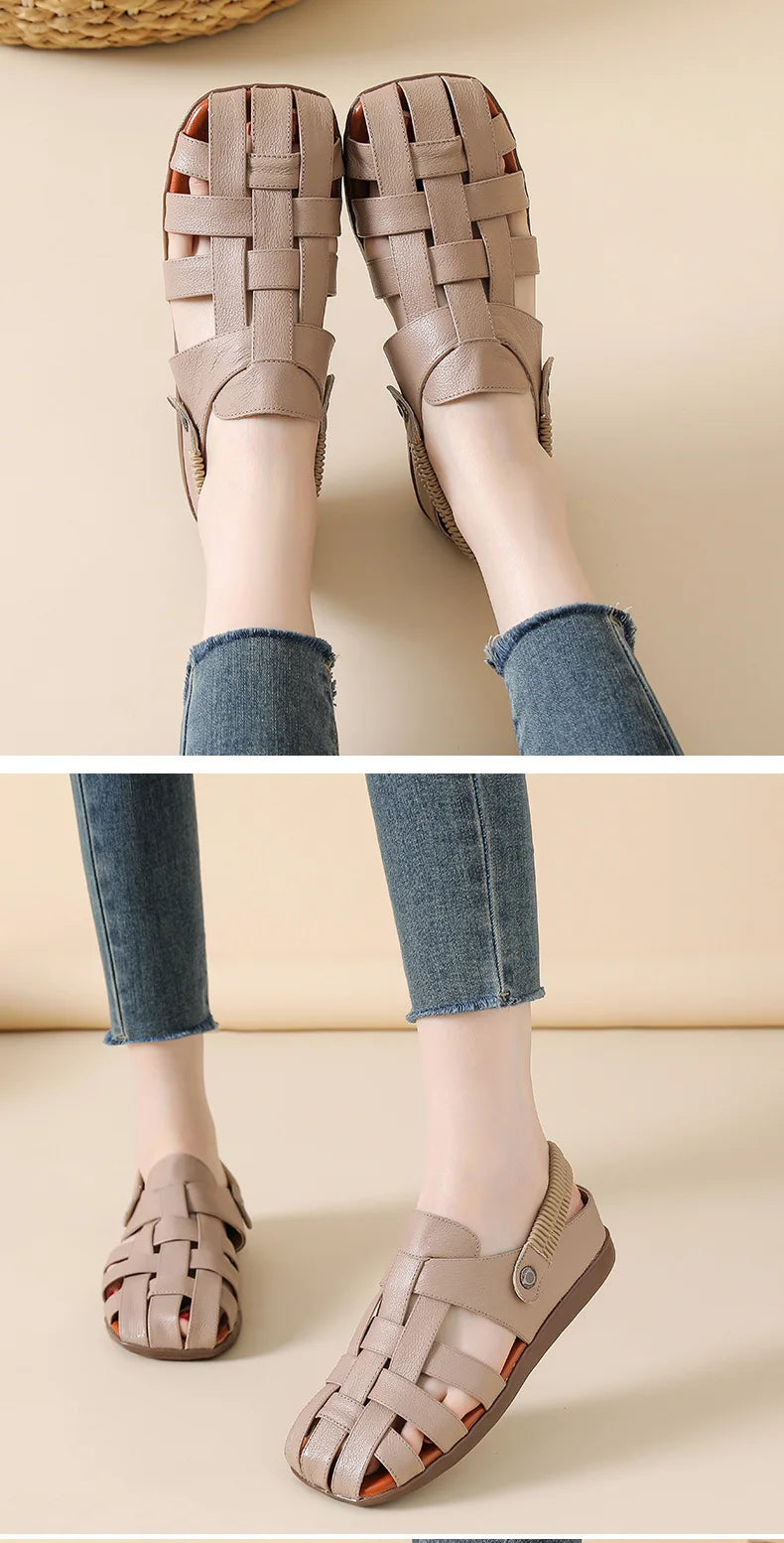 Women's Sandals - Completely Redesigned in 2026  Premium Leather Roman-style Women's Sandals - Flat Rubber Heel - Designer Model