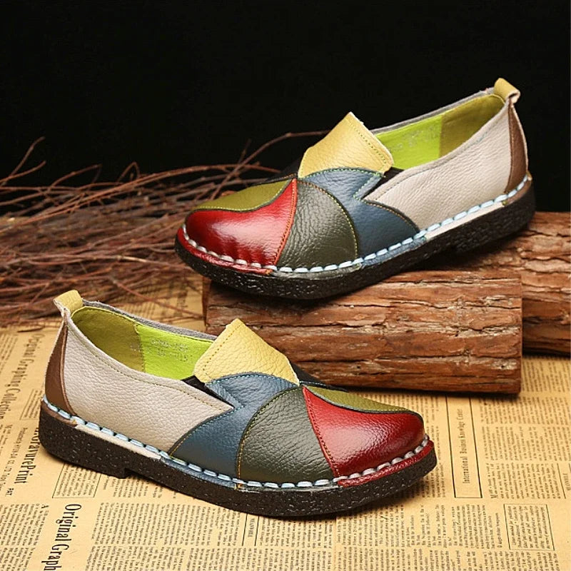 Women's Ladies Female Woman Mother Shoes Flats Genuine Leather Loafers  Mixed Colorful Non Slip On Plus Size 42 women's shoes