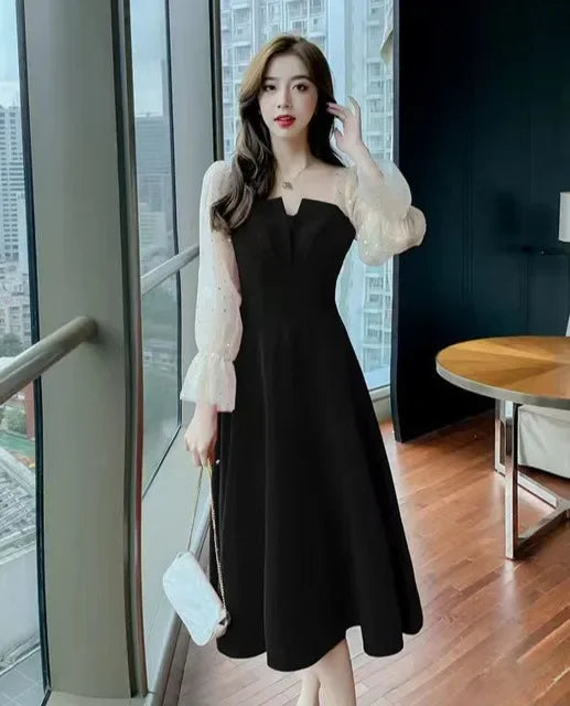 Red Dresses For Women Party Korean Style Elegant Luxury Elastic On Sales Full High Quality Prom Evening Woman Long Sleeve Dress