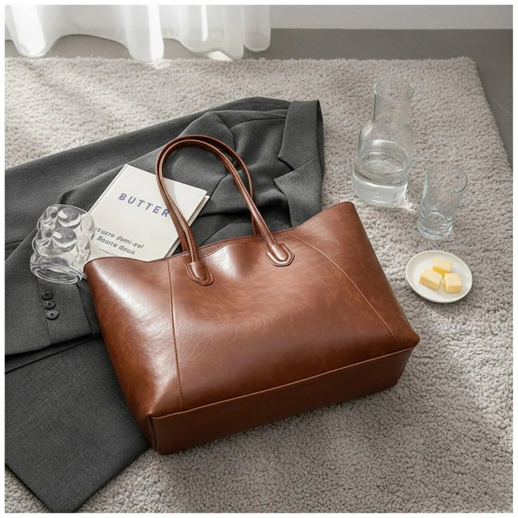 Large Tote Bag for Women Big Capacity Casual Commuting Bag Versatile Shoulder Bag Travel Shopping Use Retro Fashion Handbag