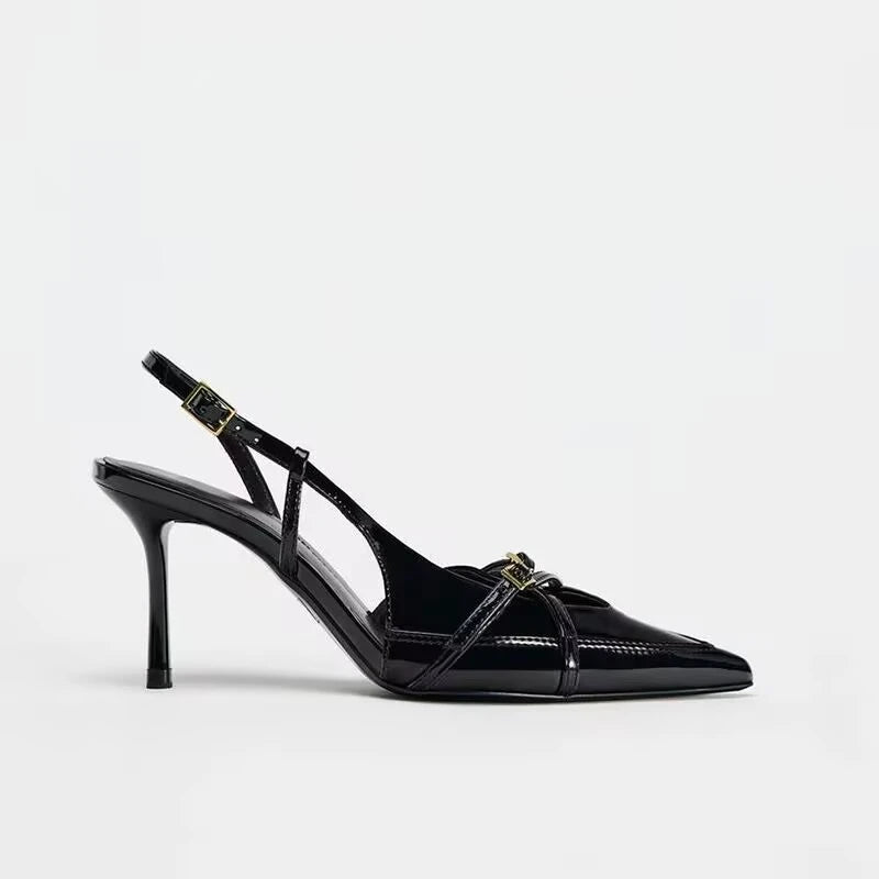 2026 New Women's Sandals Fashionable Buckle Designer Summer Elegant Pointed Toe High Heels Outdoor Banquet Open-Heel Shoes
